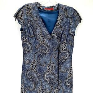 Alain Manoukian women’s Brochard blue metallic side zip dress